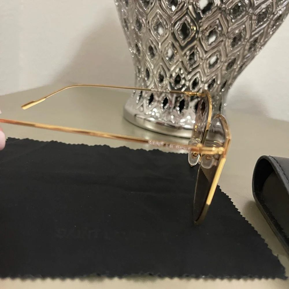 Yves Saint Laurent Gold Frame Brown Gradient Lens Cat-Eye Sunglasses